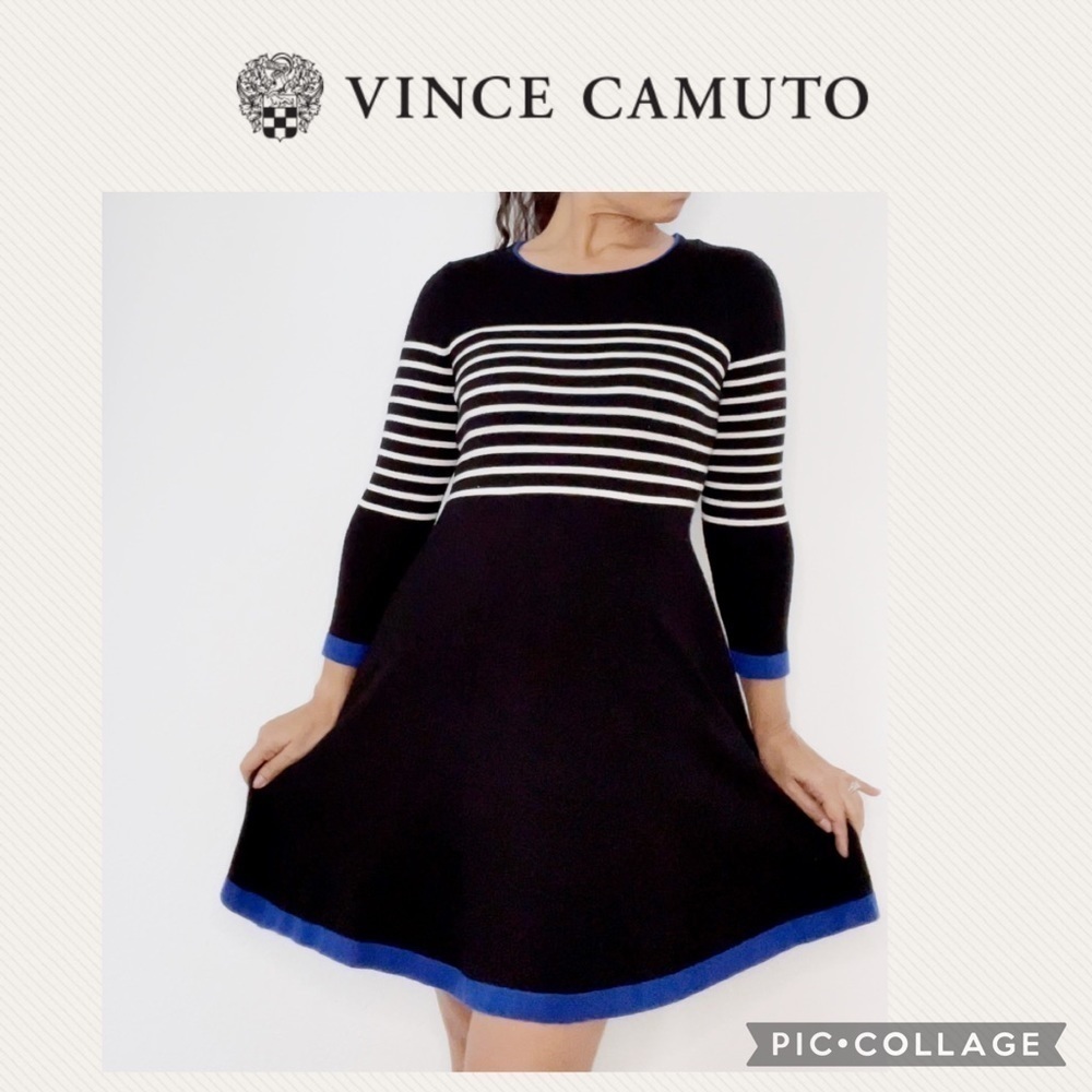Vince Camuto long sleeve color block sweater dress